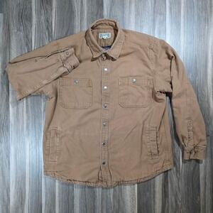 Duluth Trading Co Mens Canvas Fleece Lined Shirt Jacket Brown Tan Workwear XL